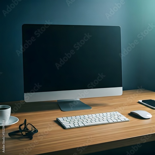  A clean office desk with a computer and coffee cup.jpg