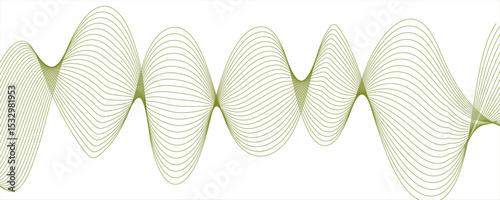 Abstract wave design with a series of flowing, overlapping sinusoidal curves in a gradient. Spaced and curve in olive background, with forming symmetrical sine wave shapes and depth.