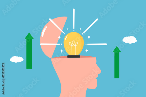 Open head with light bulb symbolizing creative idea growth