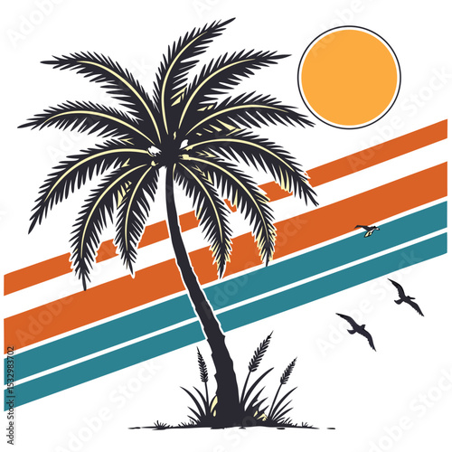 Neon Palm Tree with Cyberpunk Sunset