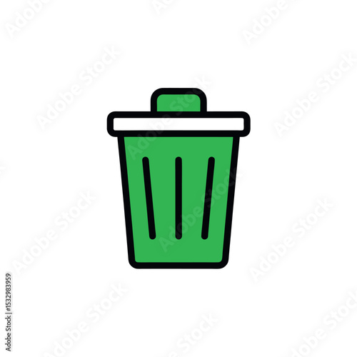 Vector art of green trash can isolated on white background with a closed lid