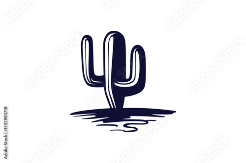A minimalist desert tall cactus clip art silhouette vector illustration on a white background