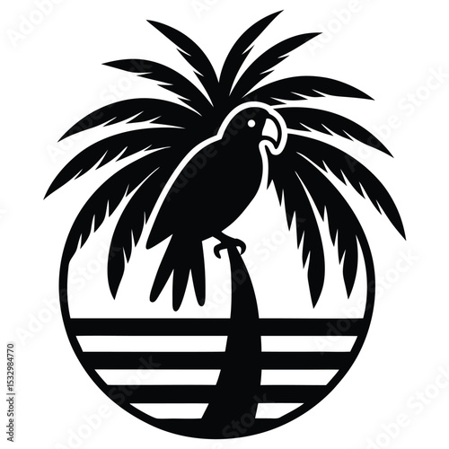 Vintage Beach Scene with Retro Stripes