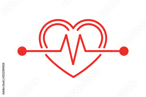 A clean modern medical-style heart icon with EKG line vector clip art illustration on a white background