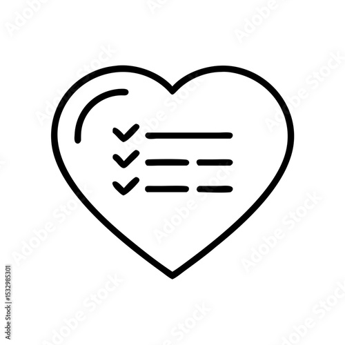 Wishlist heart icon with checklist in minimal line design  