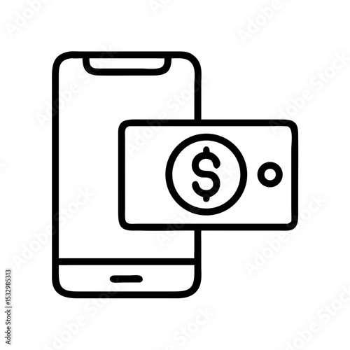 Mobile phone displaying cash payment concept in minimalist design  