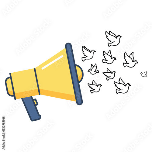Megaphone Spreading Peace A Illustration of Doves Soaring from a Loudspeaker