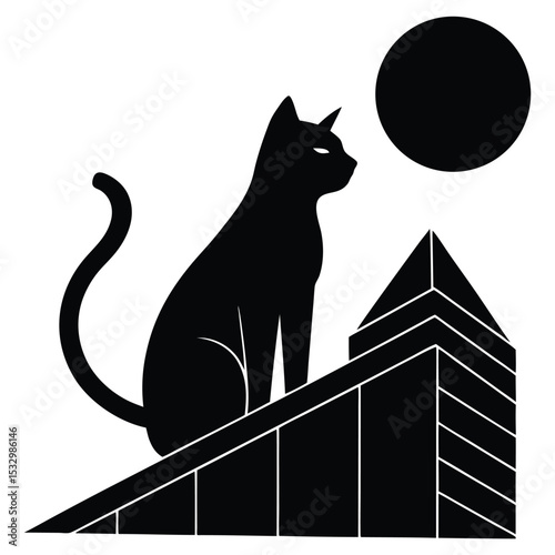 Cat Rooftop Silhouette Under Night Sky