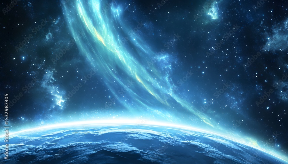 Fototapeta premium Celestial expanse above a distant planet.