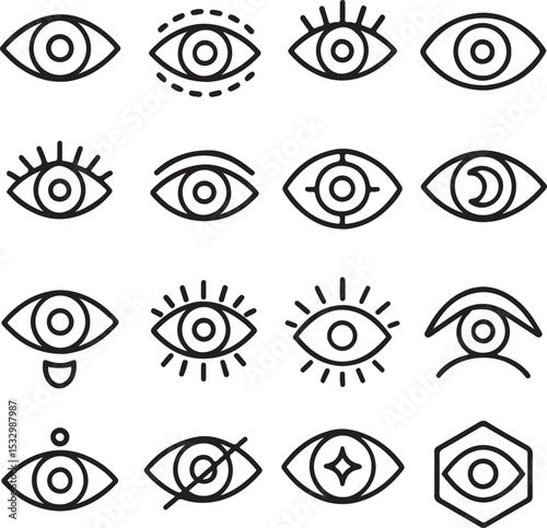 Minimal Line Art Eye Icons Set for Vision, Privacy, and Design Concepts