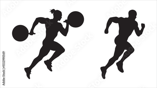 Silhouette Athletes Running, Fitness, Strength, Exercise, Weight Training