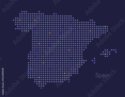 Spain dotted map, digital shiny style.
