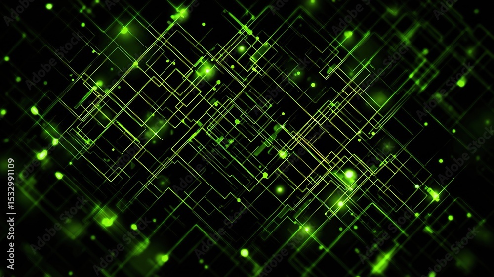 Obraz premium Abstract Green Technology Network Background with Glowing Lines