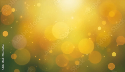 Golden Christmas lights glow with defocused bokeh, creating a bright and shiny abstract background