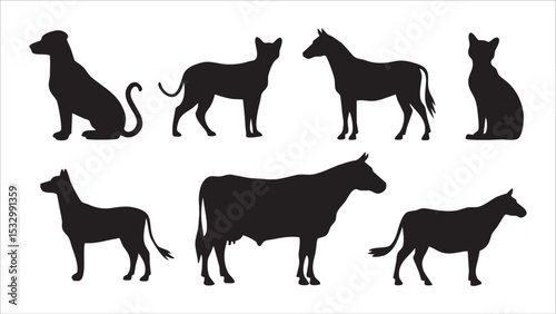 Silhouette Animal Collection Dogs, Cats, Horses, Cows