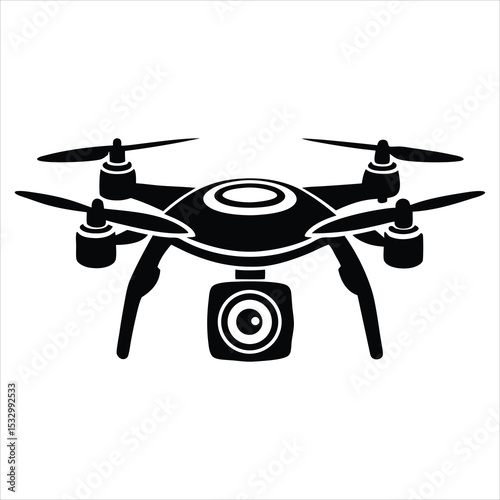 Modern Drone Silhouette Vector – Unmanned Aerial Vehicle Outline, Technology and Innovation Icon, Remote Control Flying Device Graphic for Tech, Photography, and Futuristic Design photo