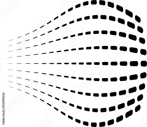 Dashed lines with inflated forms combined with a radiating structure creating dynamic movement.