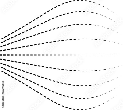 Combination of irradiated dashed lines and inflated forms producing a dynamic visual effect.