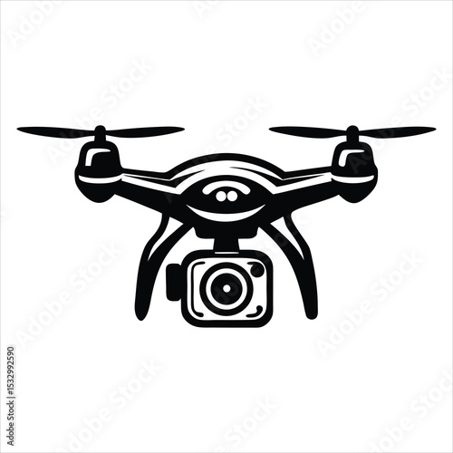 Modern Drone Silhouette Vector – Unmanned Aerial Vehicle Outline, Technology and Innovation Icon, Remote Control Flying Device Graphic for Tech, Photography, and Futuristic Design