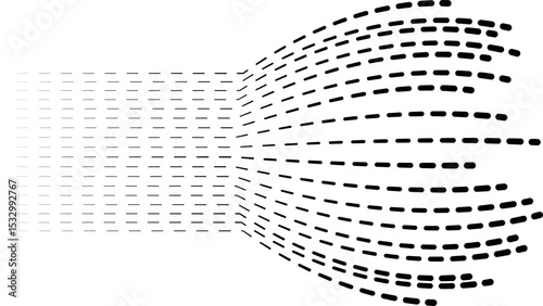 Parallel dashed lines with irradiating and inflated sections ending irregularly.