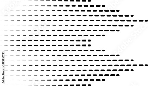 Parallel dashed lines with one end featuring two triangular shapes and the other a straight finish.