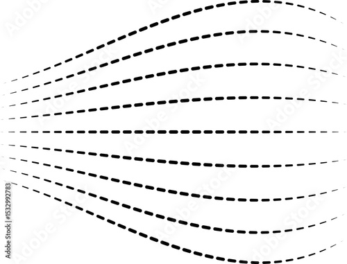 Parallel dashed lines radiating outward with inflated sections creating a dynamic pattern.