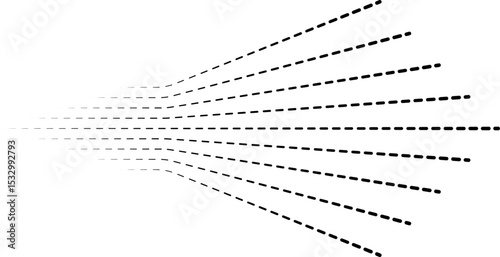 Parallel dashed lines radiating symmetrically from a single point in a structured layout.