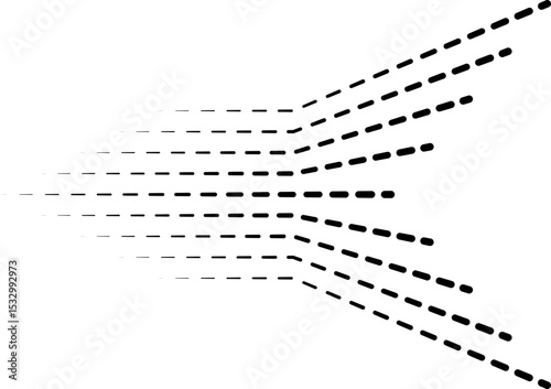 Parallel dashed lines with triangular and irradiated thickened ends forming a bold style.