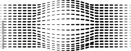 Parallel dashed lines with inflated sections concentrated at the center forming a focal point.