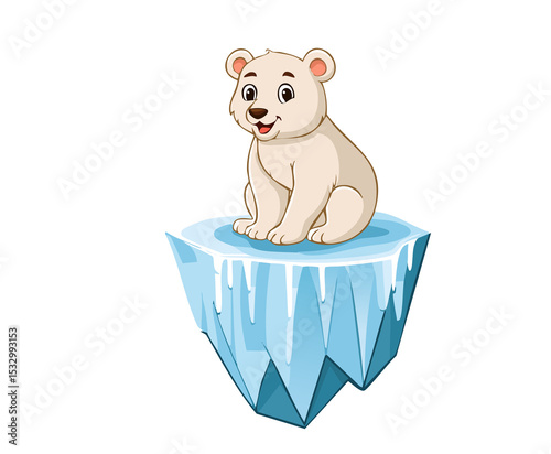 Lonely Polar Bear Resting on Small Melting Iceberg – Climate Concept isolated