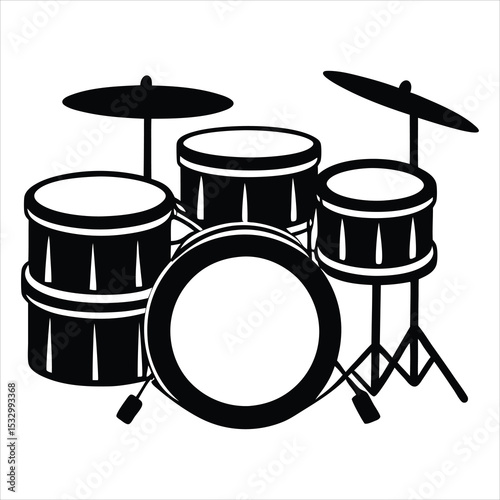 Classic Drum Silhouette Vector – Musical Instrument Outline, Percussion Icon, Band Equipment Graphic, Rock and Jazz Music Clipart for Posters, T-Shirts, and Digital Designs