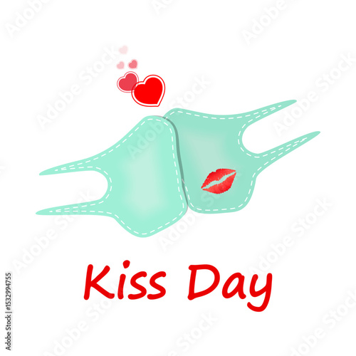 Kiss day medical mask hearts, vector art illustration.