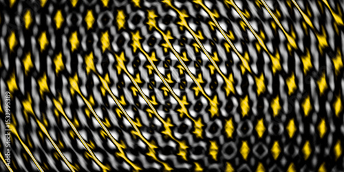 Abstract Yellow, Black, and White Pattern with Radiating Optical Illusion with waves