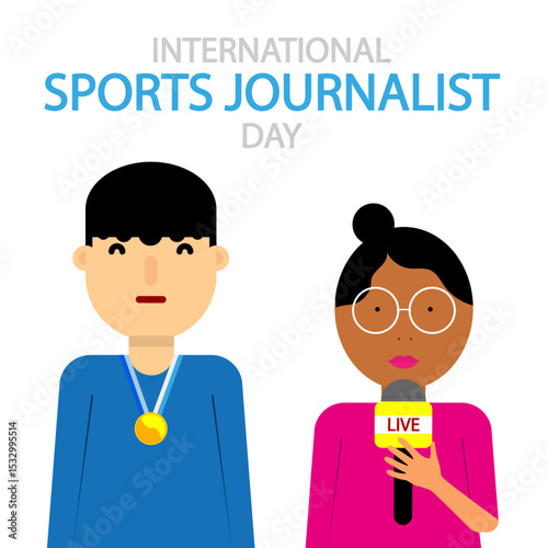Sports Journalist Day International sportsman journalist interview, vector art illustration.