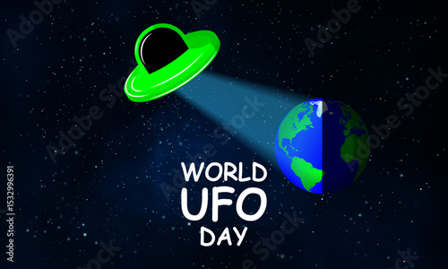 World ufo day flying saucer planet earth, vector art illustration.