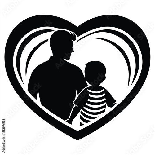 Emotional Father and Son Silhouette Walking Together – Family Bond Vector Illustration, Parenthood Concept Art, Love and Care Clipart, Father’s Day Design Element, Outdoor Scene Graphic