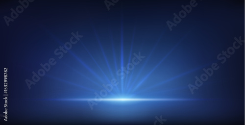Abstract Blue Neon Background with Bright Ray Halo in Retro Wave Style. Vector clip art for your night party design.