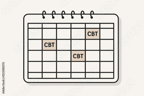Calendar with highlighted CBT sessions on light background representing mental health treatment planning photo