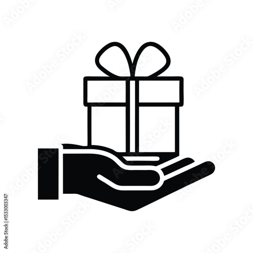Hand offering a gift box icon illustration