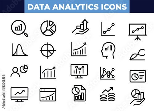 Data Analytics Vector Icon Set | Editable Stroke | Charts, Graphs, Reports, Trends, Dashboards, Infographics, Statistics

