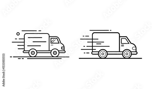 Fast delivery truck line art icons set