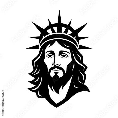 jesus and crown of thorns cross set vector art silhouette