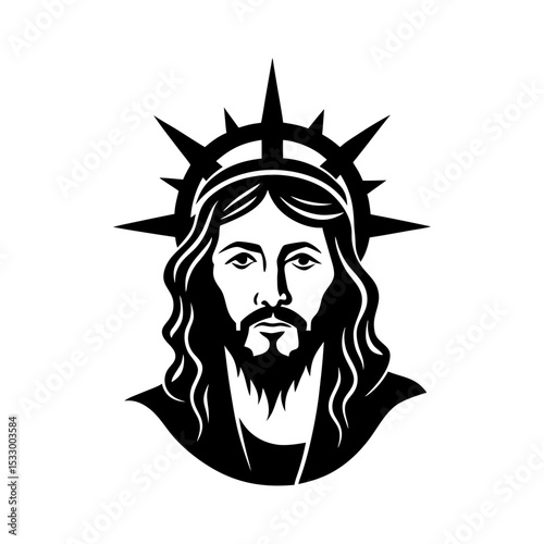 jesus and crown of thorns cross set vector art silhouette