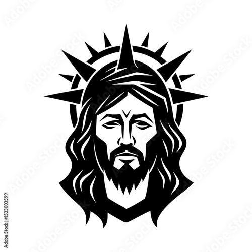 jesus and crown of thorns cross set vector art silhouette