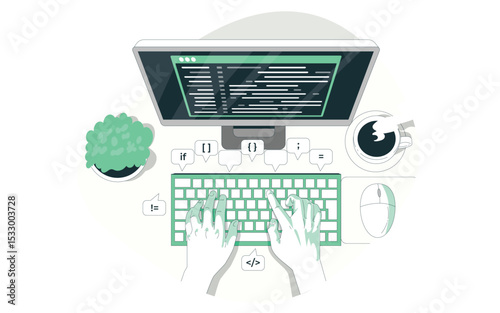 code typing concept illustration. Suitable for landing page, web, App intro card, editorial, flyer, and banner.