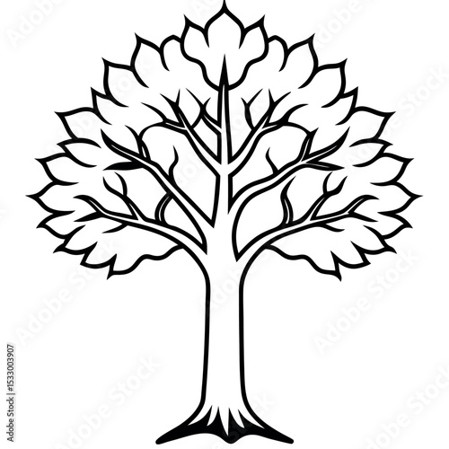 Black and White Simplified Sycamore Tree Vector Illustration