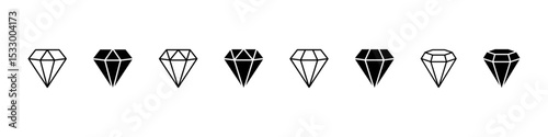 Diamond icon. Gemstone vector set. Gem stone carat sign. Jewellery icon set. Brilliant crystal stone shape. Diamond isolated vector icon set.