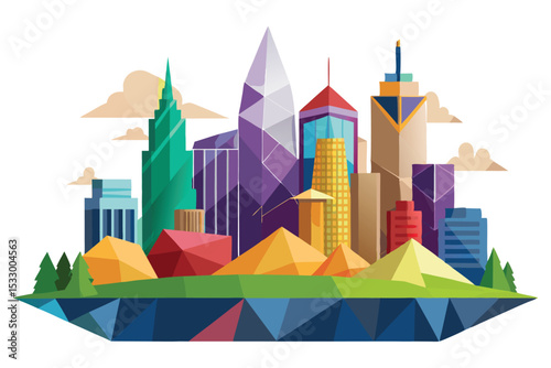 Low poly city skyline