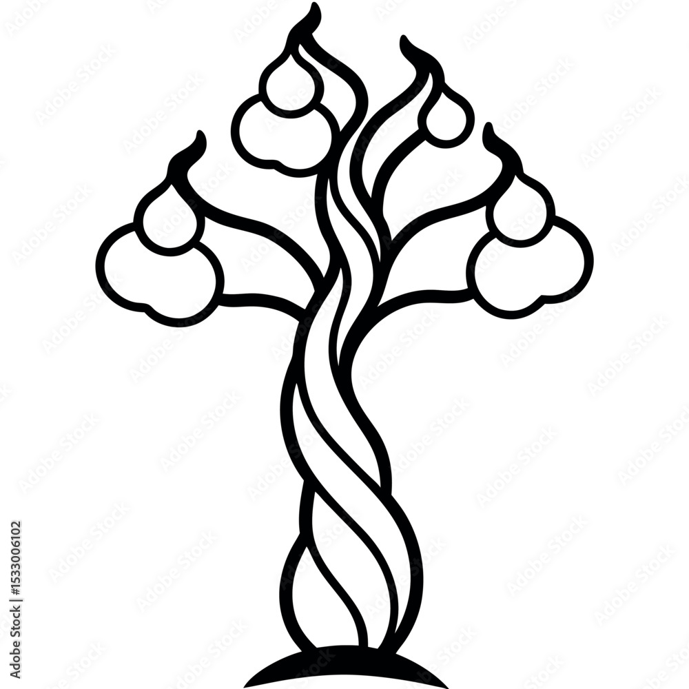 Obraz premium Black and White Vector Pear Tree Twisted Trunk Botanical Style