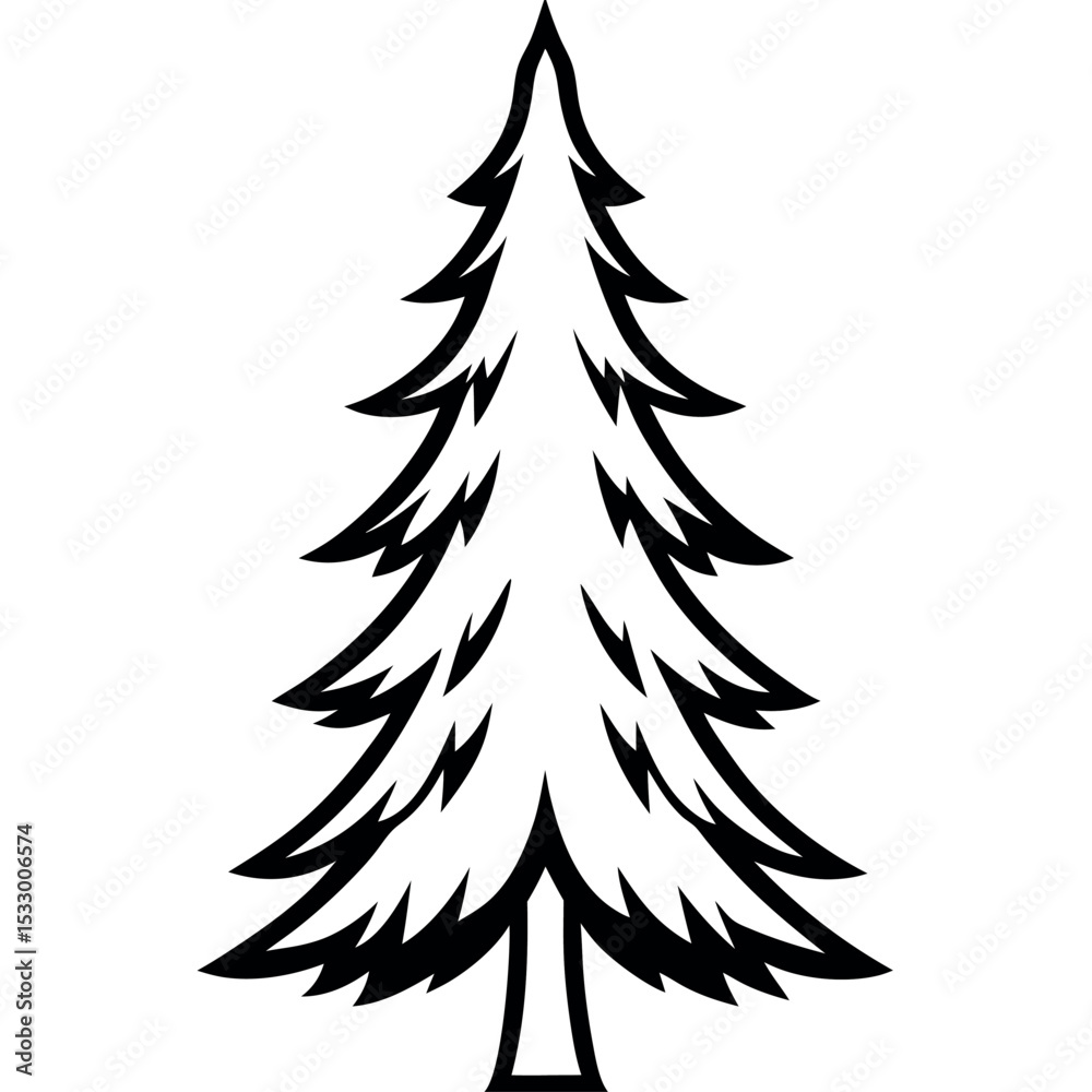 Fototapeta premium Black and White Vector Spruce Tree Silhouette
